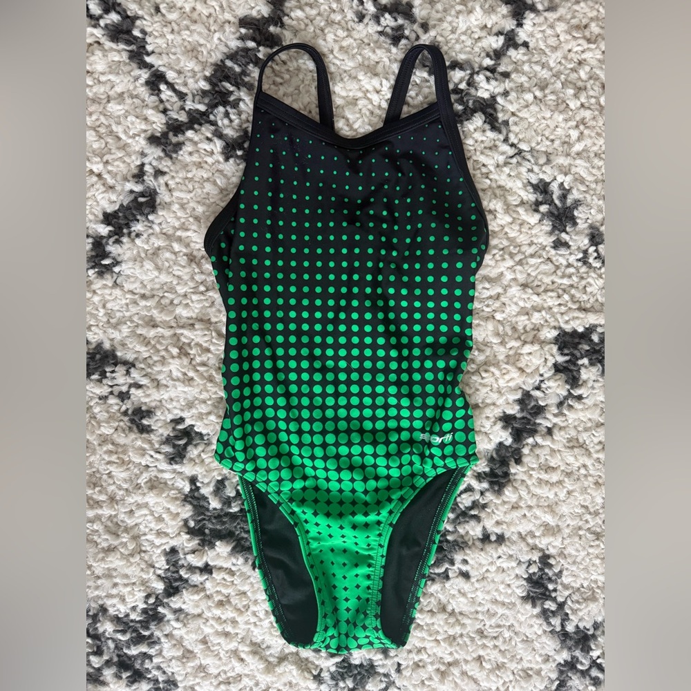 Sporti Green and Black Kids One Piece Swimsuit 24Y (8-10)
